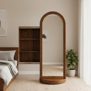 Swivel Mirror with Concealed Storage Teak