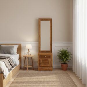 Minimalist  Dressing Teak Full-Length Mirror with Storage