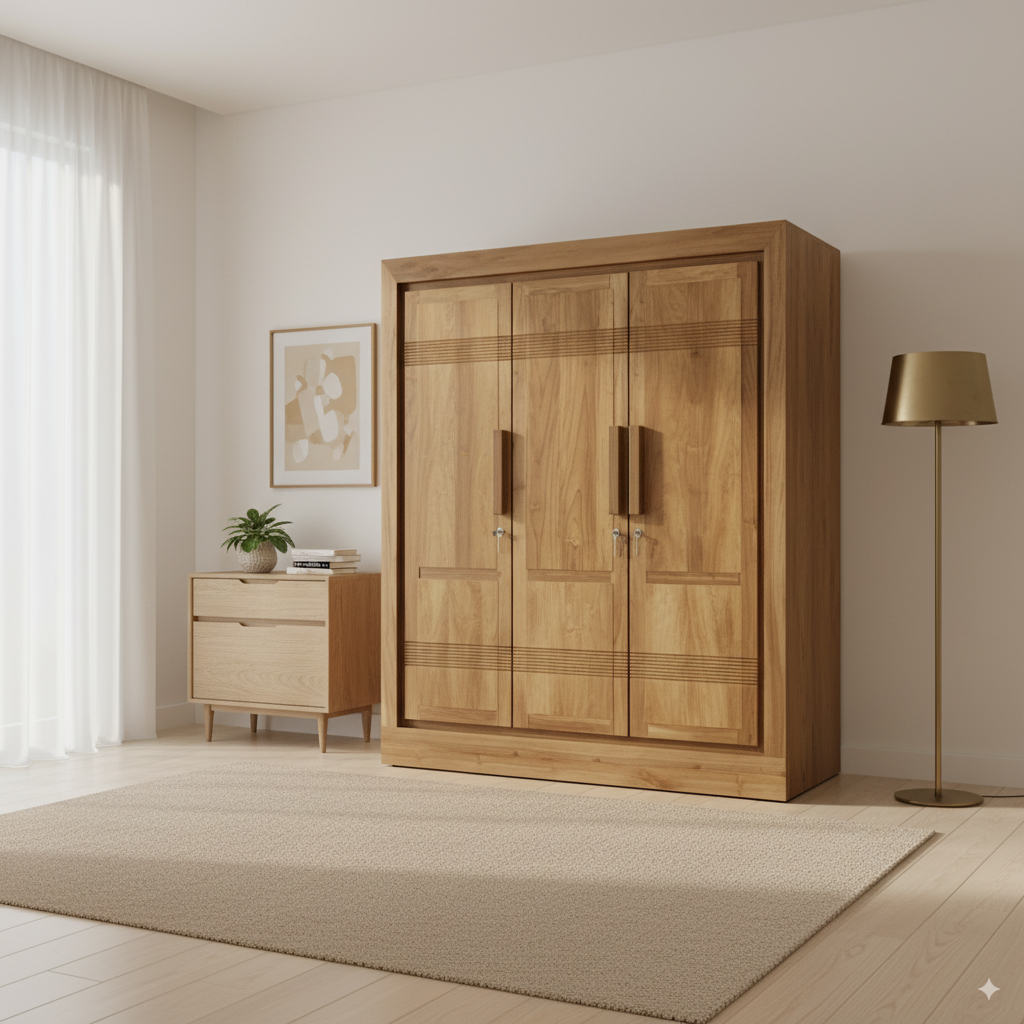 Classic Teak Triple Door Wardrobe