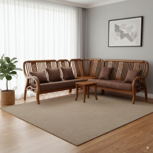 Ornate Scroll L-Shape Sofa & Petite Accent Side Table