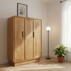 Contemporary Slatted Teak Wardrobe