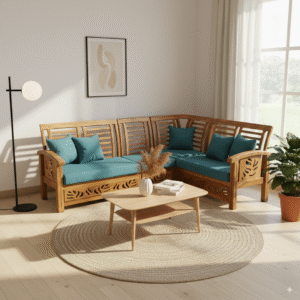 Serene Teal Oasis Sectional & Nordic Nest Coffee Table